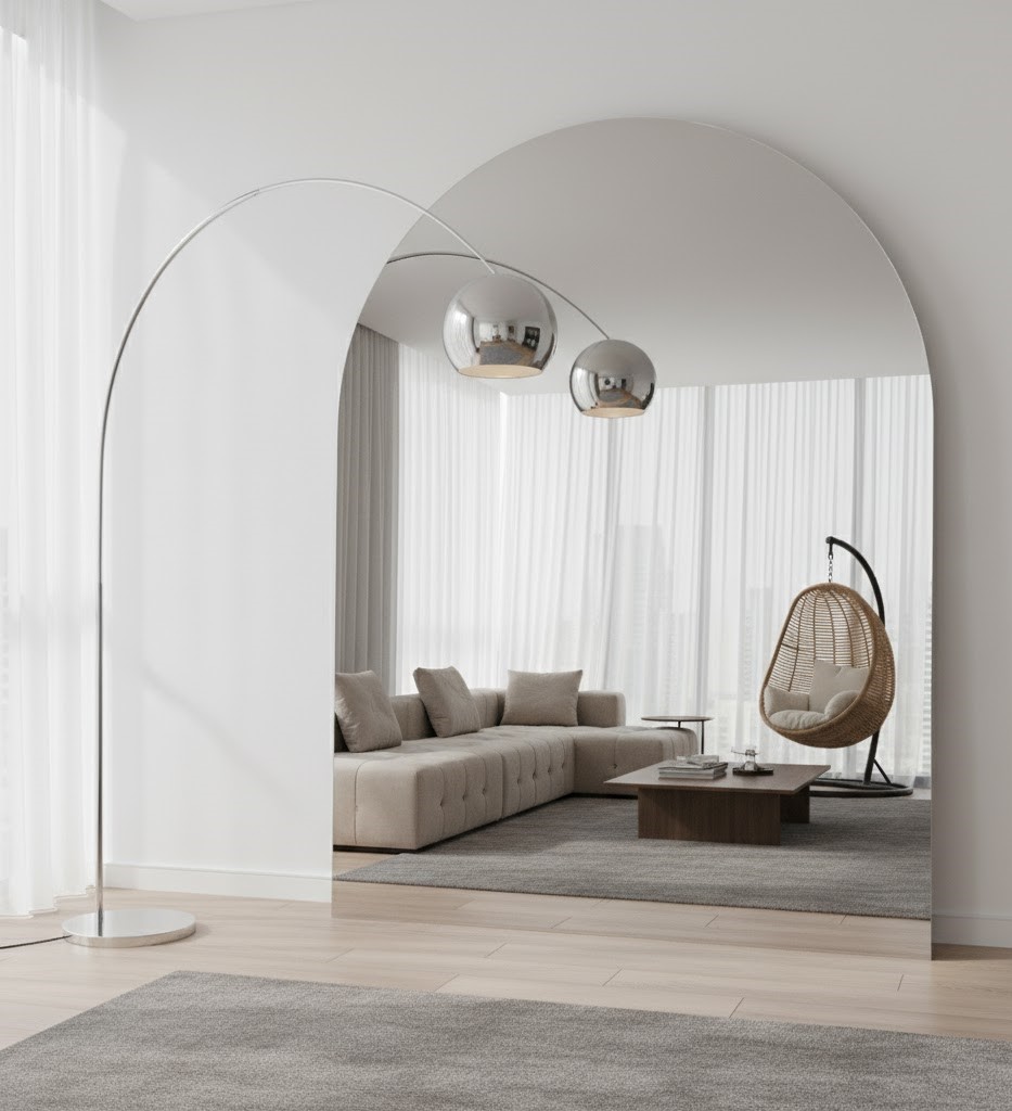 Elysia Frameless Arch Mirror And Chrome Elegance Lamp - Wall Mirror - HomeCene UAE